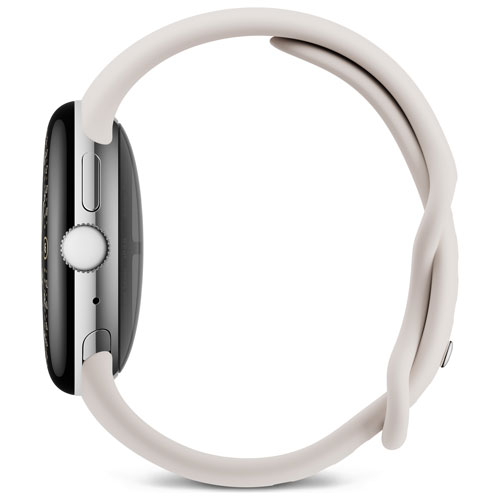 Montre Pixel Watch 4 41 mm de Google avec boîtier en aluminium argenté poli et bracelet sport porcelaine