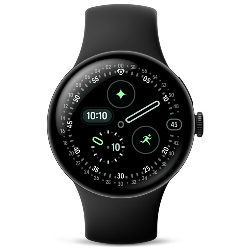 Google Pixel Watch 4 41mm Matte Black Aluminum Case with Obsidian Active Band