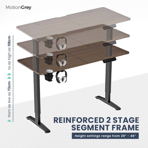 MotionGrey Ergo2 Standing Desk Bundle - Electric Height Adjustable Desk 55"x24" Dark Brown Top, Black Frame, Memory Settings-Ergonomic Sit Stand Home