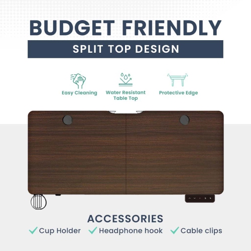 MotionGrey Ergo2 Standing Desk Bundle - Electric Height Adjustable Desk 55"x24" Dark Brown Top, Black Frame, Memory Settings-Ergonomic Sit Stand Home