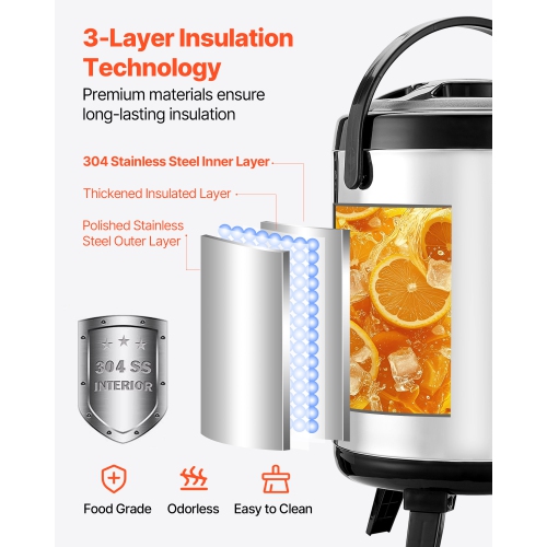 VEVOR 1.5 Gal/6L Insulated Beverage Dispenser, Stainless Steel Thermal Drink Server with Spigot & Temp Display,Suitable for Hot and Cold Drinks,for