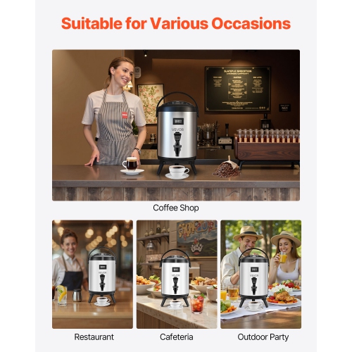 VEVOR 1.5 Gal/6L Insulated Beverage Dispenser, Stainless Steel Thermal Drink Server with Spigot & Temp Display,Suitable for Hot and Cold Drinks,for