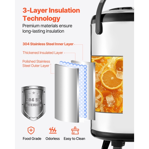 VEVOR 3.2 Gal/12L Insulated Beverage Dispenser,Stainless Steel Thermal Drink Server with Spigot & Temp Display,Suitable for Hot and Cold Drinks,for
