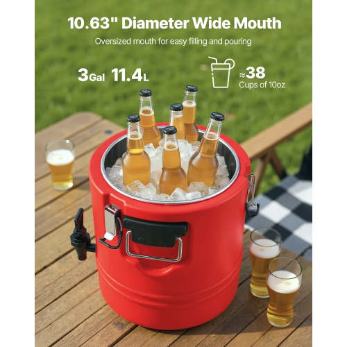 VEVOR 3 Gal/11.4L Insulated Beverage Dispenser, Thermal Hot and Cold Drink Server Dispenser with Spigot, Food-Grade Cooler Jug with 304 Stainless