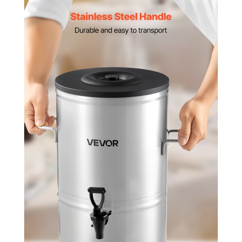 VEVOR 4 Gal/15L Ice Tea Dispenser, 304 Stainless Steel Beverage Dispenser with Spigot & Handle, Suitable for Hot and Cold Drinks, for Iced Tea Coffee