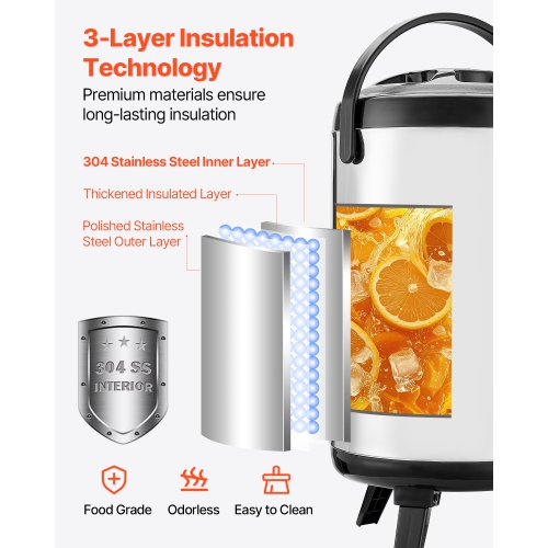 VEVOR 2 Gal/7.6L Insulated Beverage Dispenser, Stainless Steel Thermal Drink Server with Spigot & Temp Display,Suitable for Hot and Cold Drinks,for
