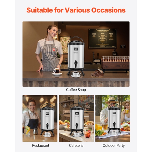 VEVOR 2 Gal/7.6L Insulated Beverage Dispenser, Stainless Steel Thermal Drink Server with Spigot & Temp Display,Suitable for Hot and Cold Drinks,for