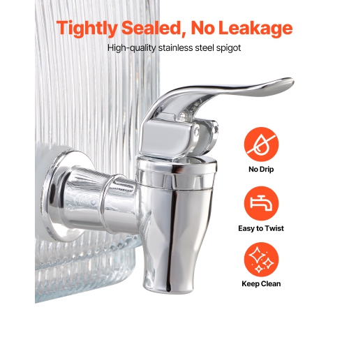 VEVOR 0.8 Gallon Beverage Dispenser, Drink Dispensers for Parties, Glass Juice Dispenser with No-Drip Spigot and Lid, Iced Tea Lemonade Juice Water