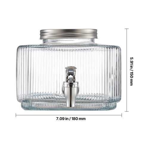 VEVOR 0.8 Gallon Beverage Dispenser, Drink Dispensers for Parties, Glass Juice Dispenser with No-Drip Spigot and Lid, Iced Tea Lemonade Juice Water