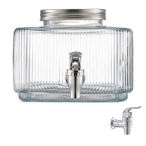 VEVOR 0.8 Gallon Beverage Dispenser, Drink Dispensers for Parties, Glass Juice Dispenser with No-Drip Spigot and Lid, Iced Tea Lemonade Juice Water