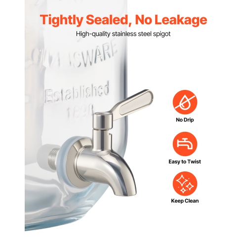 VEVOR 2 Pack 1 Gallon Beverage Dispenser, Drink Dispensers for Parties, Glass Juice Dispenser with Wood Stand, Stainless Steel Spigot, Iced Tea