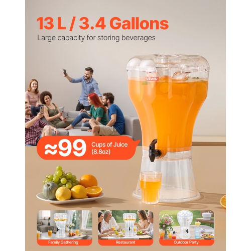 VEVOR 3.4 Gallon Beverage Dispenser, Drink Dispenser for Parties, Plastic Juice Dispensers with No-Drip Spigot, Iced Tea Lemonade Juice Water
