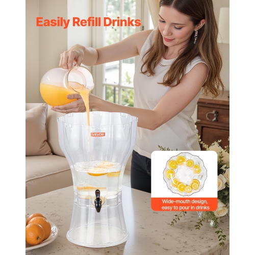 VEVOR 3.4 Gallon Beverage Dispenser, Drink Dispenser for Parties, Plastic Juice Dispensers with No-Drip Spigot, Iced Tea Lemonade Juice Water