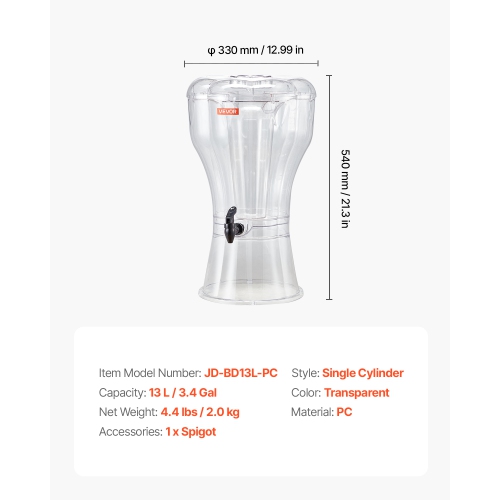 VEVOR 3.4 Gallon Beverage Dispenser, Drink Dispenser for Parties, Plastic Juice Dispensers with No-Drip Spigot, Iced Tea Lemonade Juice Water