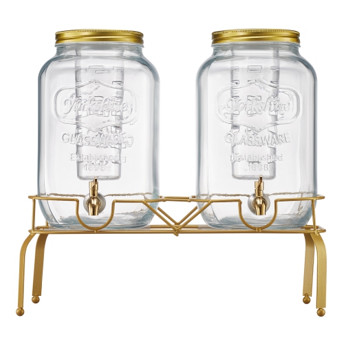 VEVOR 2 Pack 2 Gallon Beverage Dispenser, Drink Dispensers for Parties, Glass Juice Dispenser with Metal Stand, Stainless Steel Spigot, Iced Tea