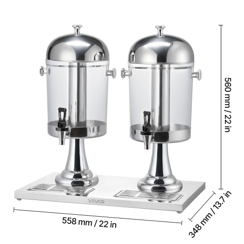 VEVOR 2.1 Gallon x 2 Beverage Dispenser, Drink Dispenser for Parties, Stainless Steel + Plastic Juice Dispensers with Spigot Ice Chamber Tray, Iced