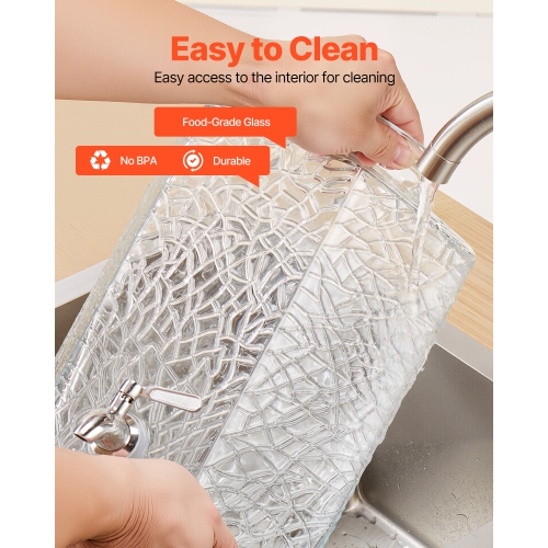 VEVOR 2.5 Gallon Beverage Dispenser, Drink Dispensers for Parties, Glass Juice Dispenser with Metal Stand, Stainless Steel Spigot, Iced Tea Lemonade