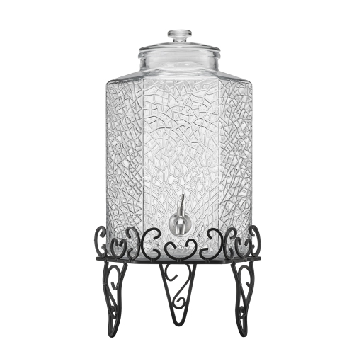 VEVOR 2.5 Gallon Beverage Dispenser, Drink Dispensers for Parties, Glass Juice Dispenser with Metal Stand, Stainless Steel Spigot, Iced Tea Lemonade