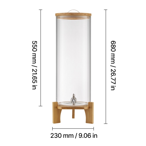 VEVOR 3.5 Gallon Beverage Dispenser, Drink Dispensers for Parties, Glass Juice Dispenser with Wood Stand, Stainless Steel Spigot, Iced Tea Lemonade