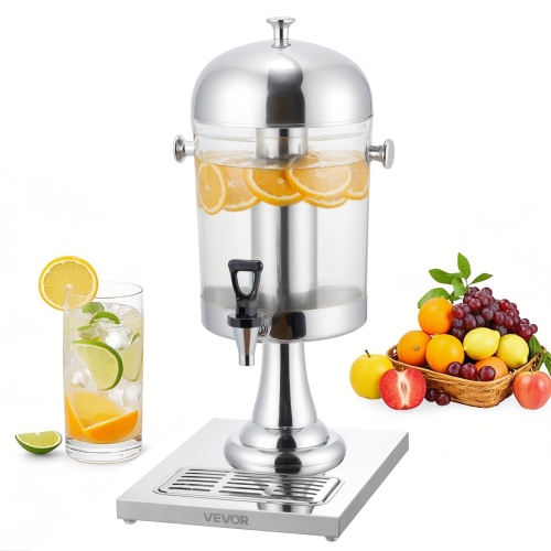 VEVOR 2.1 Gallon Beverage Dispenser, Drink Dispenser for Parties, Stainless Steel + Plastic Juice Dispensers with Spigot Ice Chamber Tray, Iced Tea
