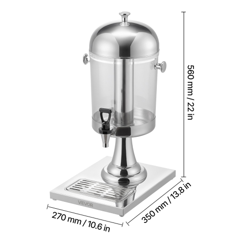 VEVOR 2.1 Gallon Beverage Dispenser, Drink Dispenser for Parties, Stainless Steel + Plastic Juice Dispensers with Spigot Ice Chamber Tray, Iced Tea