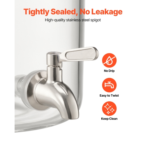 VEVOR 2.2 Gallon Beverage Dispenser, Drink Dispensers for Parties, Glass Juice Dispenser with Wood Stand, Stainless Steel Spigot, Iced Tea Lemonade