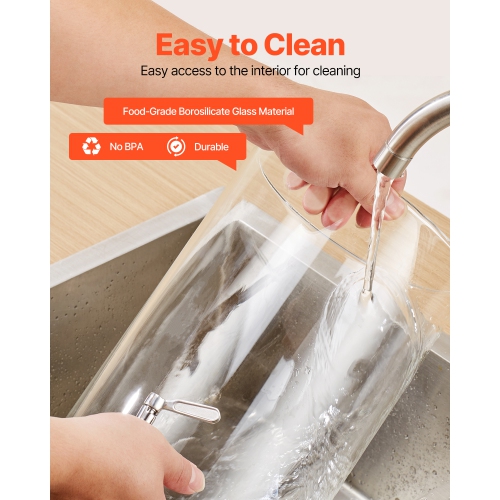 VEVOR 2.2 Gallon Beverage Dispenser, Drink Dispensers for Parties, Glass Juice Dispenser with Wood Stand, Stainless Steel Spigot, Iced Tea Lemonade