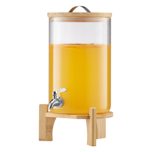 VEVOR 2.2 Gallon Beverage Dispenser, Drink Dispensers for Parties, Glass Juice Dispenser with Wood Stand, Stainless Steel Spigot, Iced Tea Lemonade