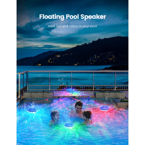 Haut-parleur de piscine flottant avec lumières LED colorées, haut-parleurs Bluetooth étanches IPX7 pour spa, haut-parleur sans fil portatif Bluetooth