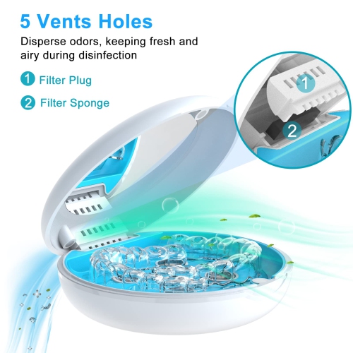 UVC Disinfectant Aligner Case with Vent Holes Mirror, UV Light Denture Box Slim, Retainer Holder Box for Mouth Guard, Night Guard, Teeth Braces
