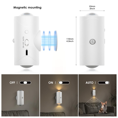 Ensemble de 2 veilleuses avec capteur de mouvement de LED, éclairage d'escalier rechargeable à batterie de 7 couleurs, lampe murale magnétique sans