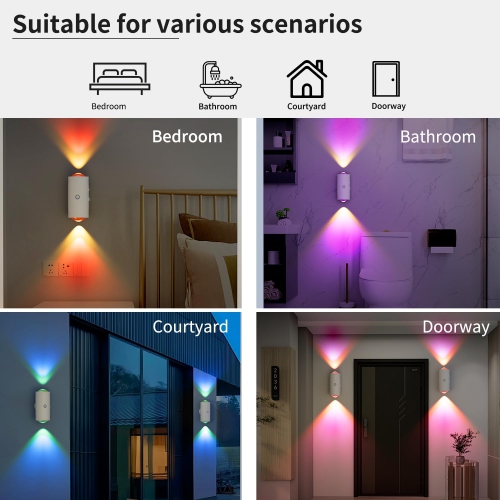 Ensemble de 2 veilleuses avec capteur de mouvement de LED, éclairage d'escalier rechargeable à batterie de 7 couleurs, lampe murale magnétique sans