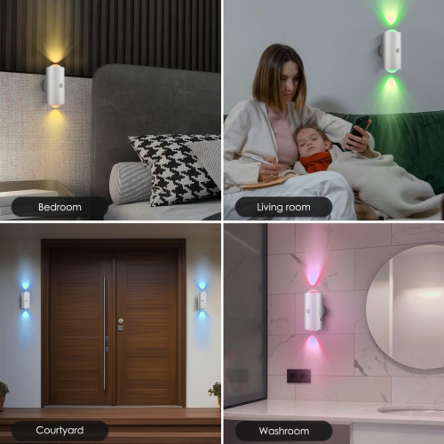 Ensemble de 2 veilleuses avec capteur de mouvement de LED, éclairage d'escalier rechargeable à batterie de 7 couleurs, lampe murale magnétique sans