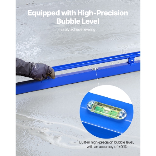 VEVOR 96 Inch Concrete Screed, Screed with Level Vial, Easy Cleanup & End Cap Design, Aluminum Lightweight & Reversable Handle for Leveling Floors,