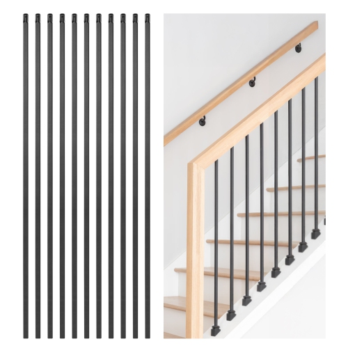 VEVOR 11 Pack Staircase Balusters, 44 Inch Durable Carbon Steel Stair Balusters, 0.5 Inch Indoor Square Metal Spindle Railing, Corrosion-Proof Hollow