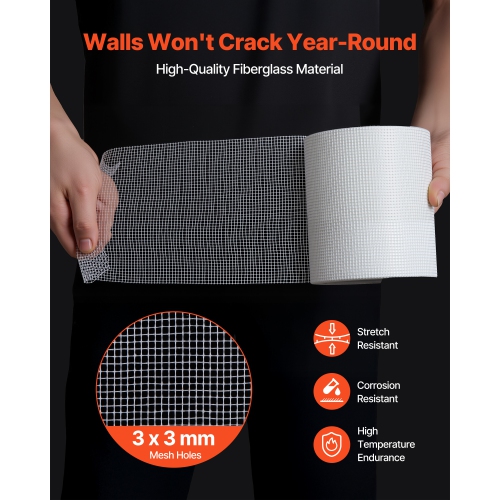 VEVOR 5.91 inch W x 98.43 ft L Drywall Mesh Tape, Self-Adhesive Fiberglass Drywall Joint Tape, 12 Rolls Dry Wall Patch for Easy Sheetrock Ceiling