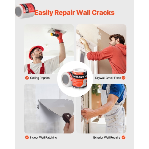 VEVOR 5.91 inch W x 98.43 ft L Drywall Mesh Tape, Self-Adhesive Fiberglass Drywall Joint Tape, 12 Rolls Dry Wall Patch for Easy Sheetrock Ceiling