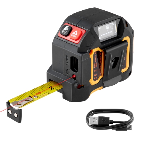 VEVOR  2-In-1 Laser Tape Measure, 135Ft Rechargeable Laser Measurement Tool & 16Ft Measuring Tape \w Magnetic, 4 Modes-Length, Area, Volume