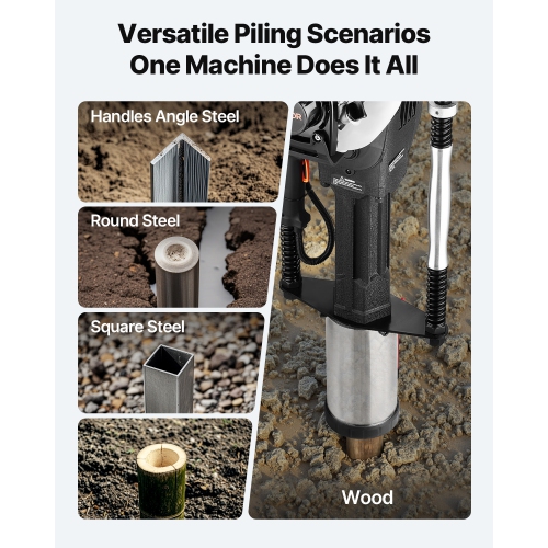 VEVOR 37.7cc Gas Powered T Post Driver, 4-Stroke Engine Efficient Post Pounder with 3 Piling Sleeves, Vibration-Reducing Handle, Heavy Duty Fence