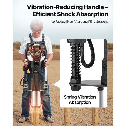 VEVOR 37.7cc Gas Powered T Post Driver, 4-Stroke Engine Efficient Post Pounder with 3 Piling Sleeves, Vibration-Reducing Handle, Heavy Duty Fence