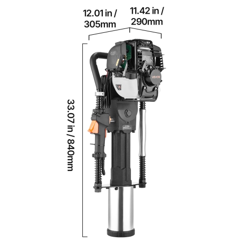 VEVOR 37.7cc Gas Powered T Post Driver, 4-Stroke Engine Efficient Post Pounder with 3 Piling Sleeves, Vibration-Reducing Handle, Heavy Duty Fence