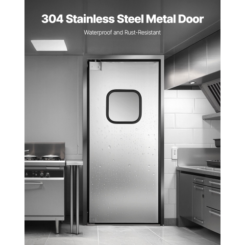 VEVOR 36"W x 84" HTraffic Swing Door, Single Panel, Stainless Steel Commercial Swinging Doors with Hardware & Accessories, Ideal for Residential Use,