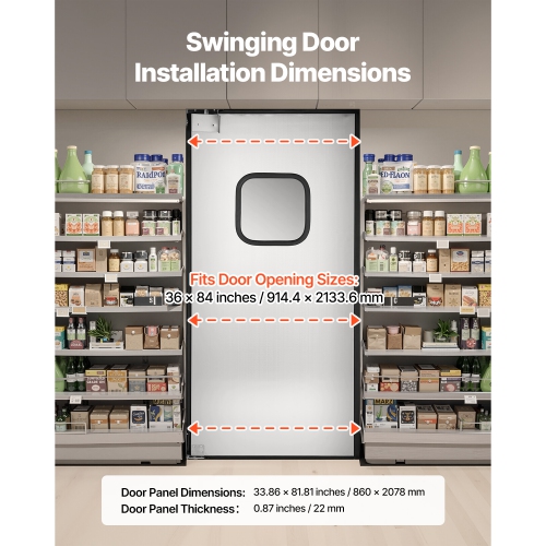 VEVOR 36"W x 84" HTraffic Swing Door, Single Panel, Stainless Steel Commercial Swinging Doors with Hardware & Accessories, Ideal for Residential Use,