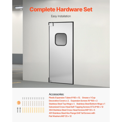 VEVOR 36"W x 84" HTraffic Swing Door, Single Panel, Stainless Steel Commercial Swinging Doors with Hardware & Accessories, Ideal for Residential Use,