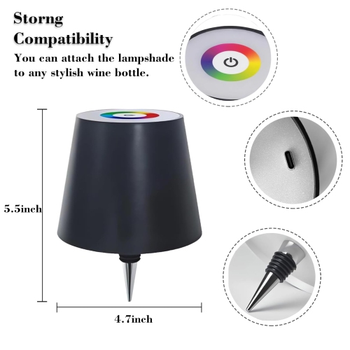 Lampe de bouteille sans fil 3 couleurs à gradation progressive, lampe de recharge sans fil, lampe tactile rechargeable extérieure pour le salon, le