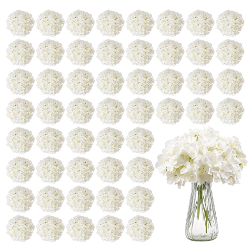 VEVOR  65 PCs Artificial Flowers, Real Looking Silk Fake Hydrangea Bulk Faux Bridal Shower w Stems for Diy Wedding Bouquets, Home Centerpieces