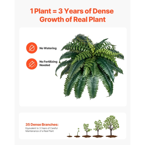 VEVOR 2 Pcs Artificial Ferns , Natural Spread Diameter 35-39 Inch, Large Hanging Artificial Boston Ferns, Fake Plant Wall Decor with 35 Branches,