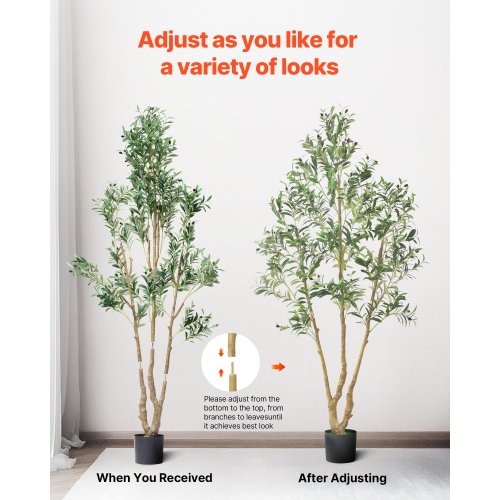 VEVOR 7FT Artificial Olive Tree with Black Pot, Tall Fake Tree with Natural Wood Trunk & Realistic Green Leaves and Fruits, Indoor Faux Plant for