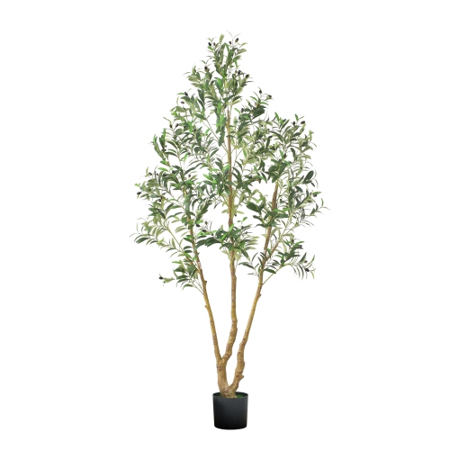 VEVOR 7FT Artificial Olive Tree with Black Pot, Tall Fake Tree with Natural Wood Trunk & Realistic Green Leaves and Fruits, Indoor Faux Plant for