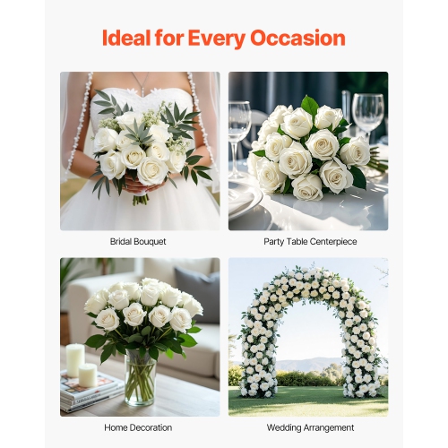 VEVOR 60 pcs Artificial Flowers, Real Looking White Foam Fake Roses Bulk, White Faux Bridal Shower with Stems for DIY Wedding Bouquets, Home